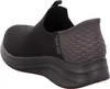 A rear view of a black Skechers slip-on sneaker. Náhľad obrázku produktu