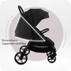 A black stroller is shown with a graphic overlay highlighting its adjustable backrest. Náhľad obrázku produktu
