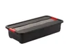 A black storage box with red accents and a gray perforated lid is shown against a white background. Produktbild-Vorschau