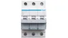 A close-up, front-facing studio shot of a three-pole circuit breaker. Produktbild-Vorschau