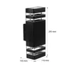 A black outdoor wall light with dimensions indicated. Náhľad obrázku produktu