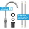 A kitchen faucet and its accessories are displayed against a white background. Produktbild-Vorschau
