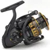 A black and gold fishing reel is shown against a white background. Produktbild-Vorschau