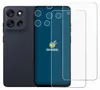 A dark blue smartphone is shown next to two transparent screen protectors. The phone has a distinctive camera module on the back. Produktbild-Vorschau