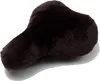 A dark brown, fuzzy bicycle seat cover is shown against a white background. Produktbild-Vorschau