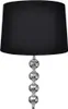 A black lampshade sits atop a silver lamp base with four decorative spheres. Náhľad obrázku produktu