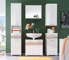 A bathroom with modern white and wood-grain furniture. Produktbild-Vorschau
