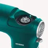 Close-up of the top and side of a teal kitchen appliance, showing a motor housing and a silver vent. Produktbild-Vorschau