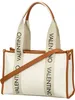 A white Valentino tote bag with brown trim and straps with the Valentino logo printed on them. Anteprima dell’immagine prodotto