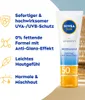 A product shot of NIVEA SUN sunscreen for the face, with accompanying feature callouts. Podgląd zdjęcia produktu