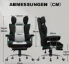 A size chart for a gaming chair, showing dimensions in centimeters. Produktbild-Vorschau