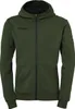 A green hooded jacket with a black zipper and black logo on the left chest. Voir les images du produit