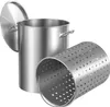 A stainless steel stockpot with a lid and a perforated basket, presented on a white background. Voir les images du produit