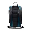 Rucksack "Neon Light" von Mammut; schwarz mit blauen Akzenten; zeigt das Rückenteil mit atmungsaktivem Mesh und gepolsterten Trägern. Náhľad obrázku produktu