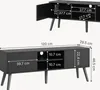 Two views of a dark gray TV stand with dimensions labeled. Anteprima dell’immagine prodotto