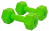 A pair of green dumbbells on a white background. Produktbild-Vorschau