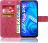 A pink flip case for a Xiaomi Redmi Note 9 phone, showing credit cards and euro banknotes inside the card slots. Produktbild-Vorschau