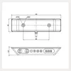 Technical drawing of a desk control panel with dimensions and button labels. Produktbild-Vorschau