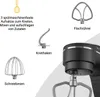 A kitchen mixer with various attachments displayed around it, along with descriptive text. Produktbild-Vorschau