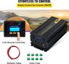 A product image showing an inverter, a remote controller, cables, and fuses, set against a background of a tent and mountains, suggesting outdoor use. Produktbild-Vorschau