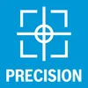 A blue background with a white graphic of a target or crosshairs and the word PRECISION below it. Voir les images du produit