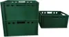 Three green plastic crates are shown against a white background. Two crates are stacked on top of each other on the left, and one crate is placed to the right. Produktbild-Vorschau