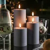 LED Stumpenkerze MIA - Kunststoff - realistische 3D Flamme - H: 10cm - outdoor - grau Produktbild-Vorschau