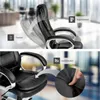 A split image showing a black office chair with callouts highlighting its features. Voir les images du produit
