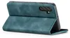 A teal flip case for a smartphone is shown from a side angle, propped open. Produktbild-Vorschau