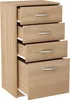 A tall, narrow chest of drawers with four drawers, three of which are partially open, showing metal drawer slides. The furniture has a light wood grain finish and silver handles. Produktbild-Vorschau