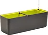 A long, rectangular planter box with a gray exterior and a bright green interior, divided into two sections. A water level indicator is visible in one section. Náhled obrázku produktu