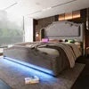 Samt-Polsterbett mit LED, USB-C-Anschluss und 4 Schubladen, Produktbild-Vorschau 3