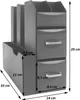 A gray desk organizer with drawers and compartments, with dimensions indicated by measurement lines and text. Náhľad obrázku produktu