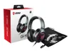 A product shot of MSI Immerse GH50 gaming headphones, their box, and a carrying pouch. Anteprima dell’immagine prodotto