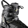 A close-up view of a black and gold inline skate. Náhľad obrázku produktu