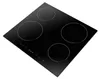 A black induction hob with four cooking zones and touch controls, shown from a diagonal top-down perspective on a white background. Produktbild-Vorschau