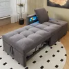 A gray sofa bed is shown in a living room setting, with a rug underneath and a plant in the background. Voir les images du produit