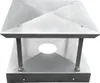 A stainless steel chimney cap with a square base and a pyramidal top, featuring a circular opening in the middle of the base. Náhled obrázku produktu