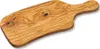 A wooden cutting board with a handle, made of olive wood, is shown on a white background. Anteprima dell’immagine prodotto