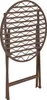 A brown metal bistro table is shown folded and standing upright against a white background. Anteprima dell’immagine prodotto