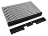 A product image of a cabin air filter and a black plastic mounting bracket, shown on a white background. Produktbild-Vorschau