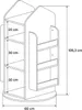 A line drawing of a rotating children's bookshelf with dimensions indicated. Podgląd zdjęcia produktu