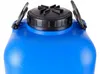 Close-up of the top of a blue plastic container with a black lid and handles. Produktbild-Vorschau