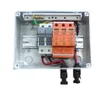 An open electrical enclosure box containing solar surge protection devices and connectors. Náhled obrázku produktu