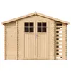 A front view of a wooden garden shed with double doors and windows. Náhled obrázku produktu