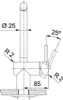 Technical drawing of a faucet with dimensions and angles indicated. Podgląd zdjęcia produktu