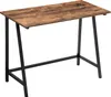 A simple, industrial-style desk with a rustic brown wood-grain top and black metal legs. Náhled obrázku produktu