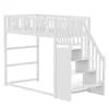 A white loft bed with stairs against a white background. Produktbild-Vorschau