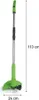 A green electric grass trimmer is shown vertically against a white background, with dimensions indicated. Produktbild-Vorschau