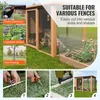 A collage of images showing a chicken coop, examples of how the mesh fencing can be used, and instructions on how to cut and install it. Produktbild-Vorschau